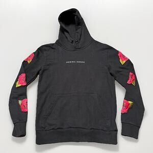 Criminal Damage Men’s Size XS Black Hoodie Pullover Sweatshirt Roses